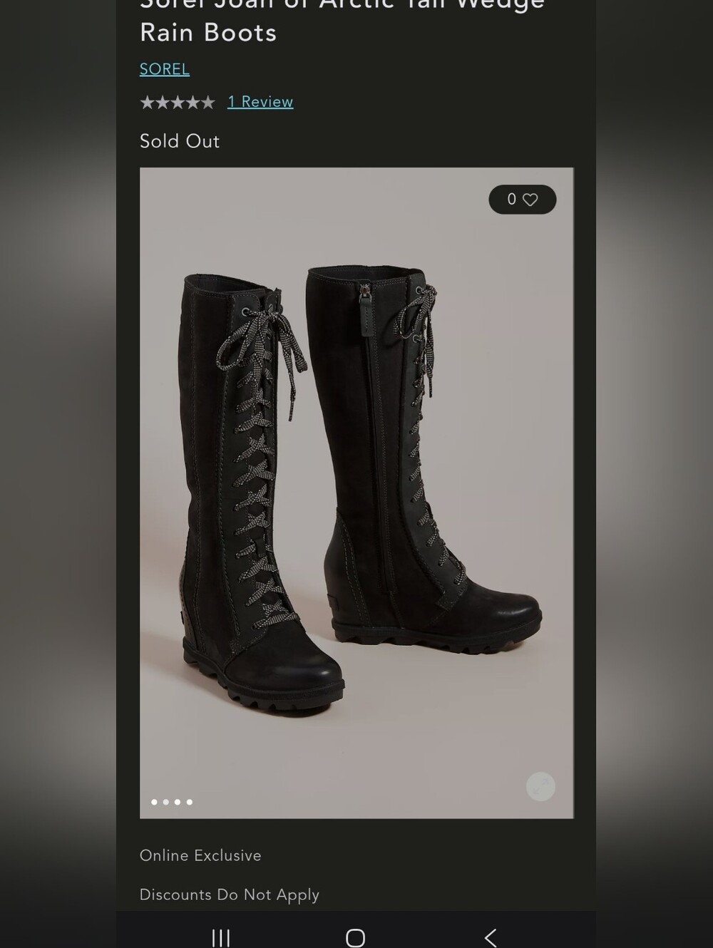 Waterproof Sorel Black Tall Lace-Up Wedge Boots with Side Zip